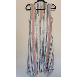 Marissa Olivia Striped Button Front Midi Dress Linen Blend Beach Boho Size Small